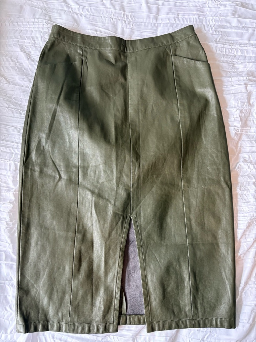 Who What Wear Olive Green Leather Pencil Skirt with Front Slit